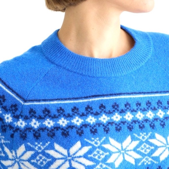 J. Crew Fair Isle crewneck sweater Vibrant blue Snowflake Women’s S Soft Cozy - Picture 5 of 11